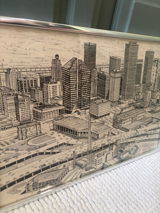 Other - Framed Ink drawing of Houston 1976 Spirit of July 4 Cityscape Wall Art framed